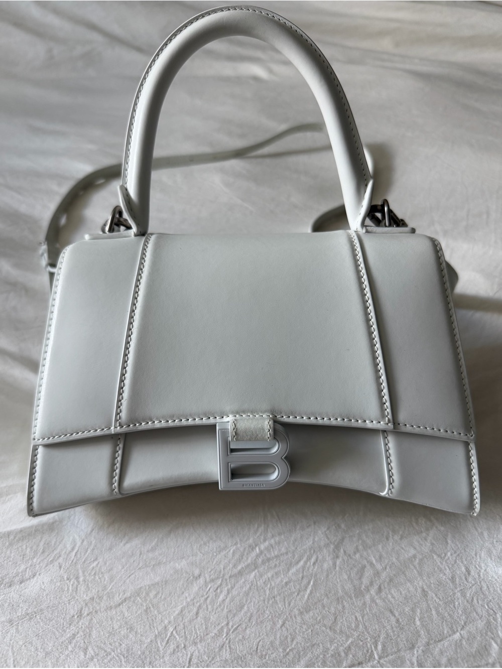 Balenciaga Hourglass Bag Small White with Top Handle and White Hardware